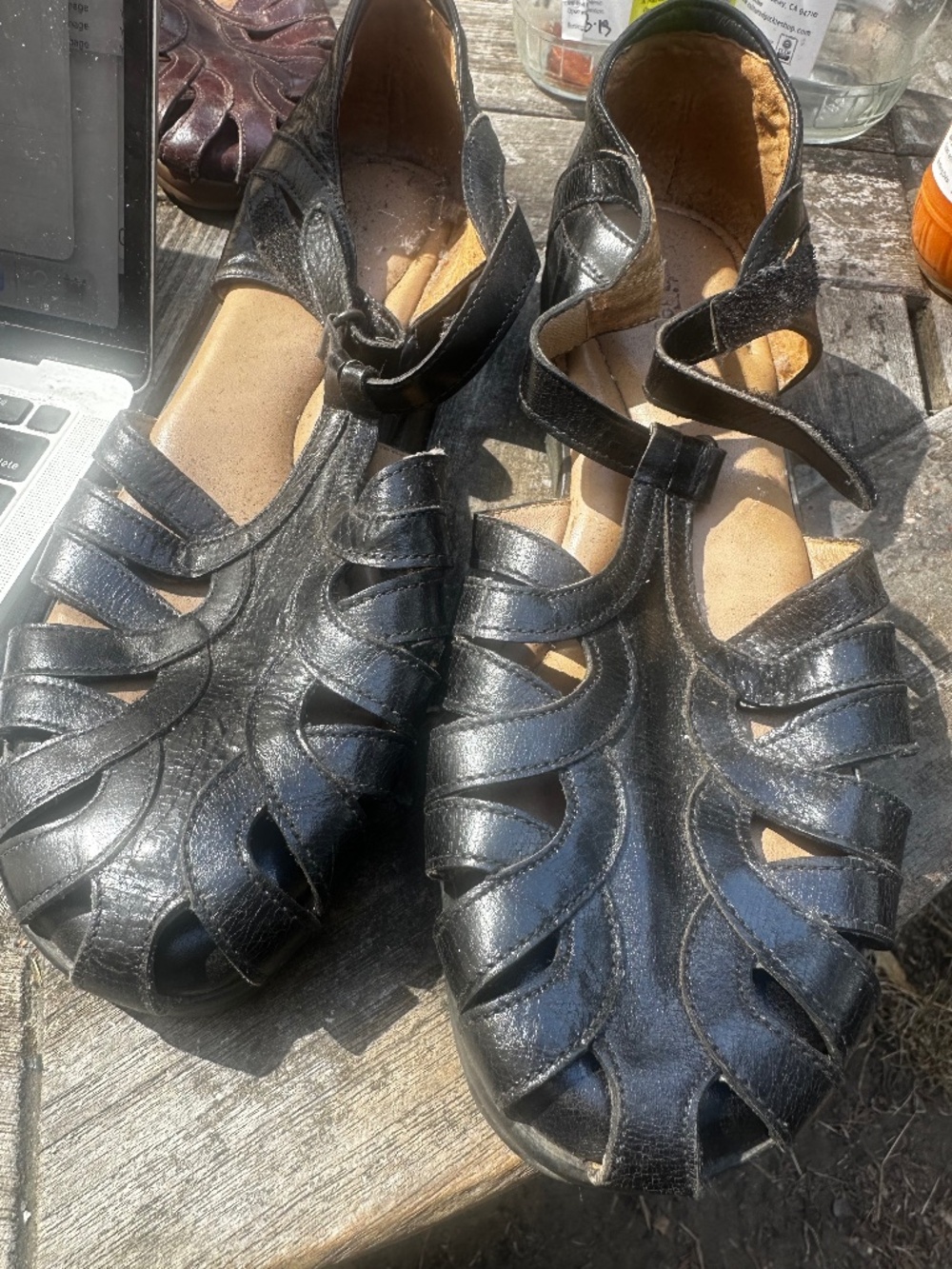 Beautifeel Black Leather Sandals Size 39